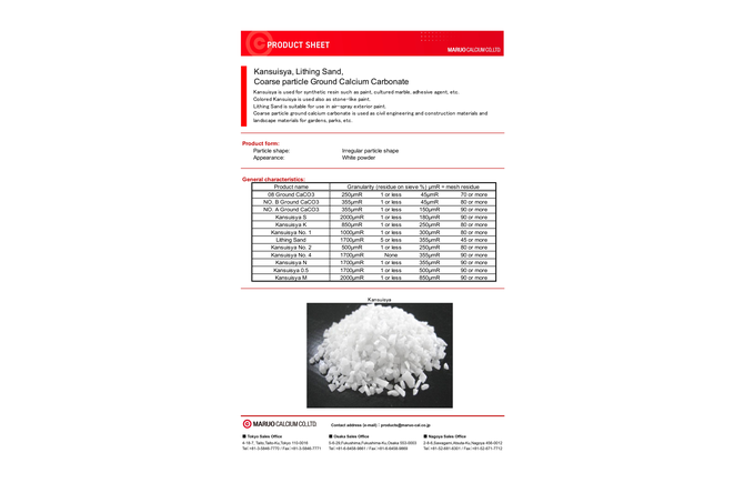 Coarse particle Ground Calcium Carbonate PRODUCT SHEET