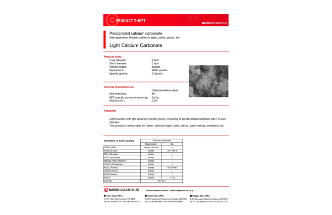 Light Calcium Carbonate PRODUCT SHEET